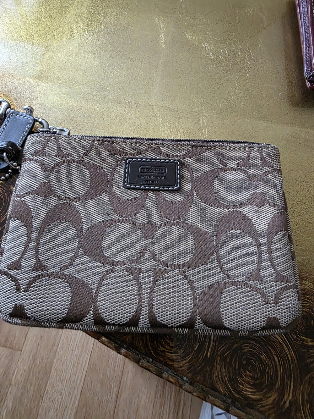 Coach Signature Wristlet and Card Case Set - Tan and Burgundy - Picture 6 of 8